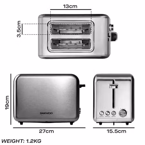 Daewoo 2 Slice Stainless Steel Toaster in Silver – 4