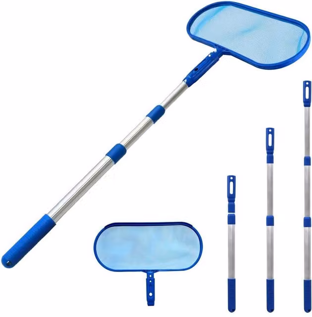 FLAVORA 3 Way Telescopic Pool Leaf Skimmer in Blue with Aluminium Handle