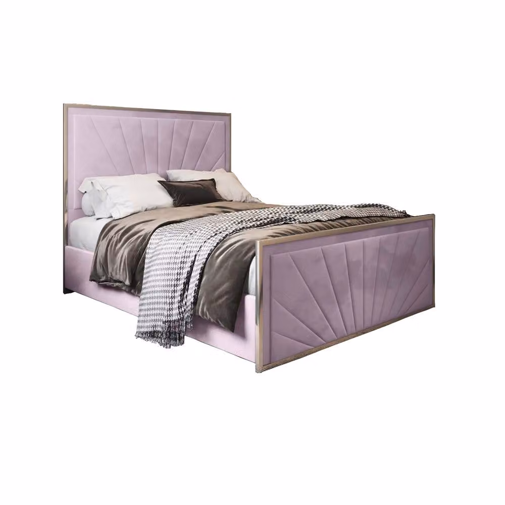 Casani Somerford Upholstered Velvet Designer Bed Frame in Pink, W/D/H: 137 x 120 x 200 cm – 3
