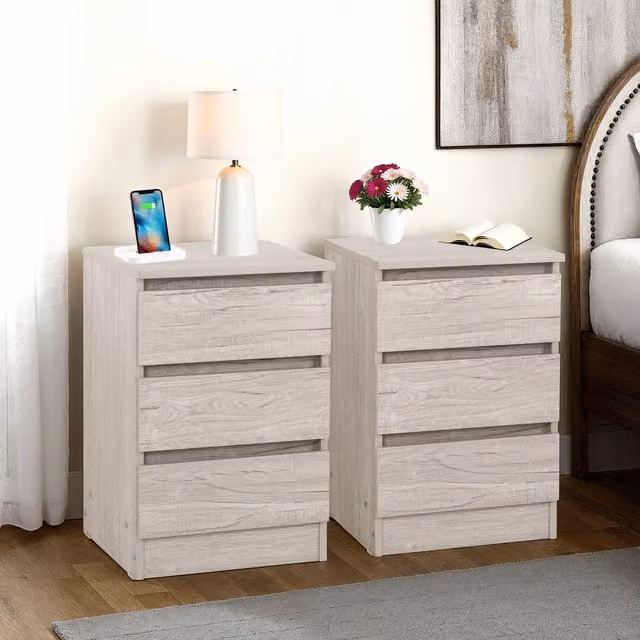 Seconique Malvern 3 Drawer Bedside Tables x 2 in Urban Snow White