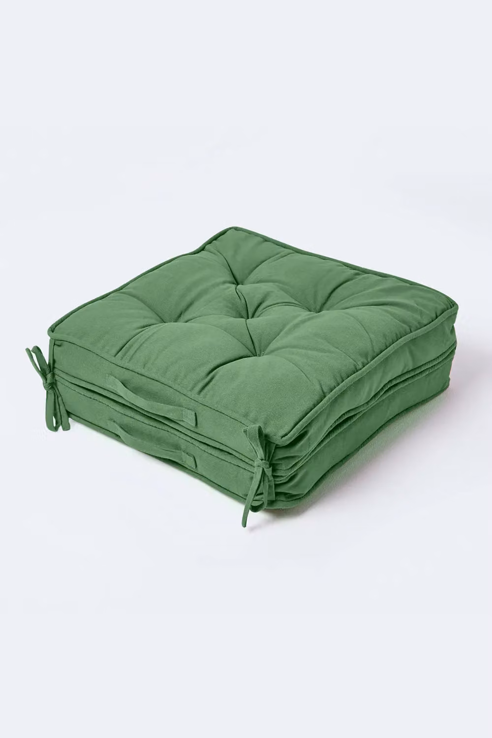 Homescapes Dark Green Cotton Travel Booster Cushion, Firm Square Seat Pad and Backrest, W/D/H: 50 x 50 x 10 cm – 2