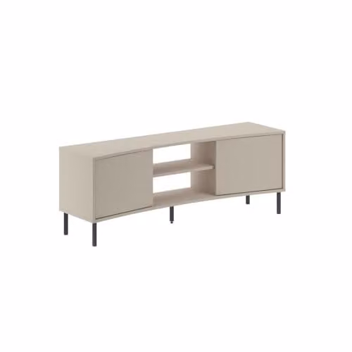 FWStyle Frem 2 Door TV Unit in Sandstone and Black with Modern Curved Design, W: 150 cm, D: 40 cm, H: 55 cm