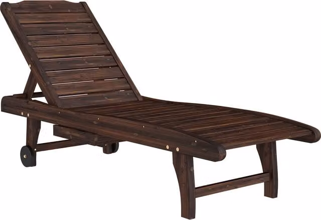 Outsunny Outdoor Wooden Sun Lounger with Built-In Side Tray and Castors, Brown