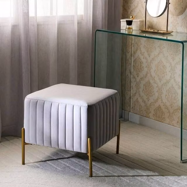 Wyld and Coco Glamour Grey Velvet Footstool with Gold Metal Legs W/D/H: 47 x 47 x 43 cm – 1