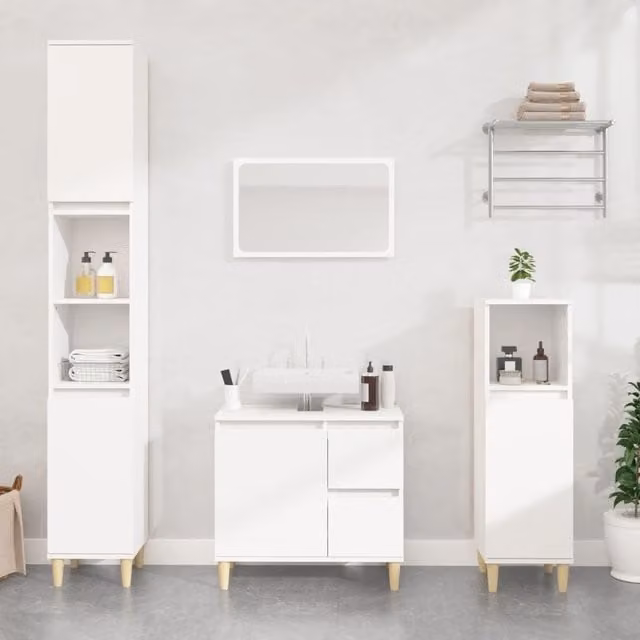 Berkfield Home White Modern Bathroom Cabinet with Hinged Doors and Internal Shelves, W/D/H: 30 x 30 x 190 cm