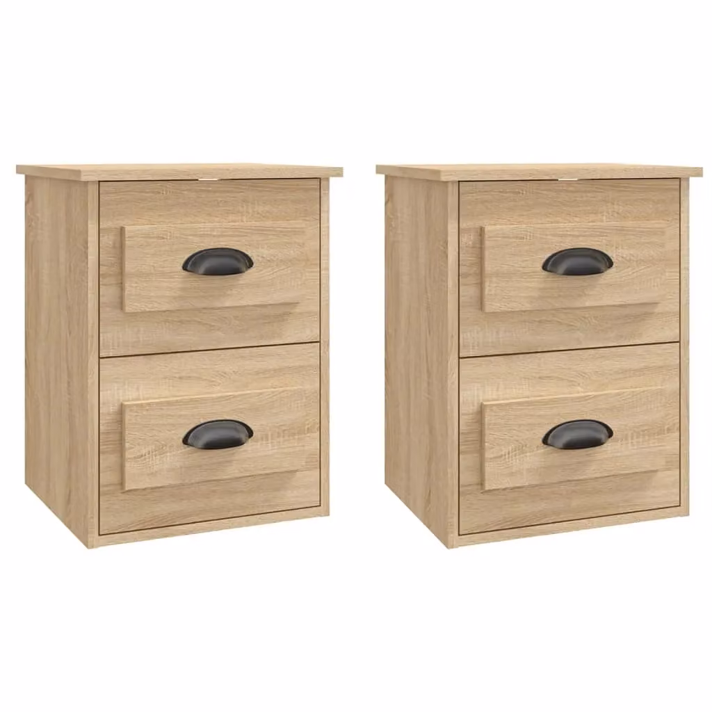 Berkfield Home Wall-mounted Bedside Cabinets, 2 Piece Set, Sonoma Oak, Brown, W/D/H: 41.5 x 36 x 53 cm – 2