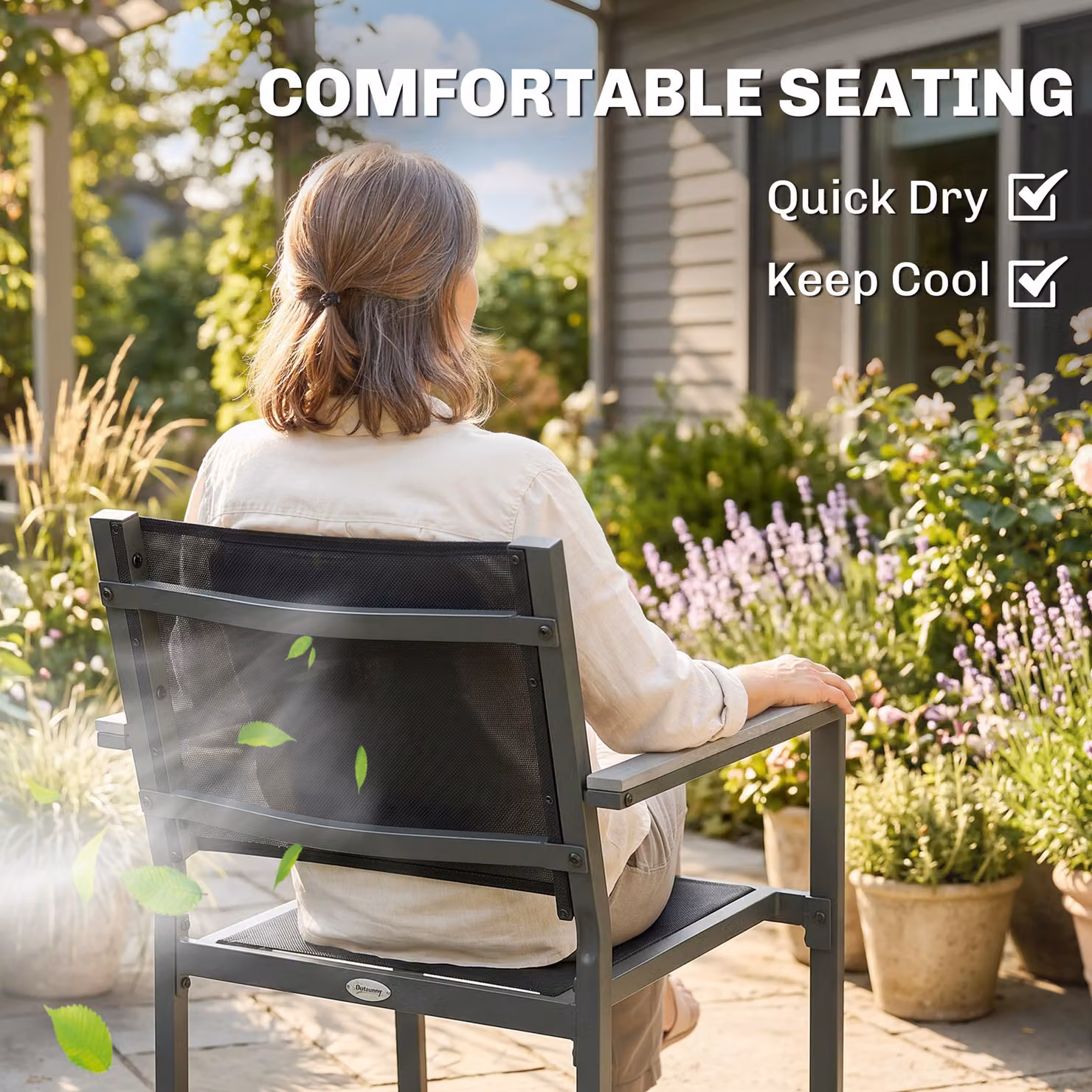 Outsunny Garden Dining Set with Acacia Wood Table and 6 Stackable Grey Texteline Chairs – 5