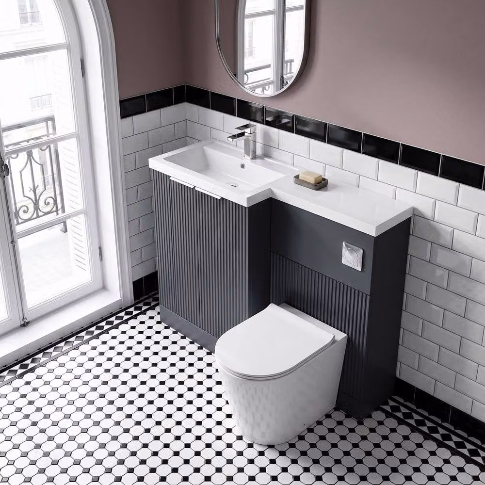 Balterley Tixall 2 Door Vanity WC Unit with Poly Basin, Left Hand, Dark Grey, Width: 110 cm – 3