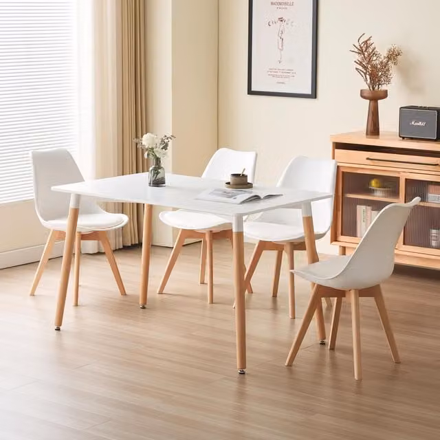 Comfy Living 5 Piece Modern Rectangular Dining Set with White Wooden Top