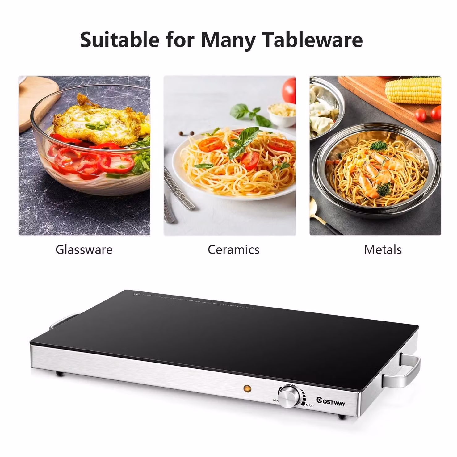 Costway Electric Warming Tray with Temperature Control and Tempered Glass Plate in Black – 5