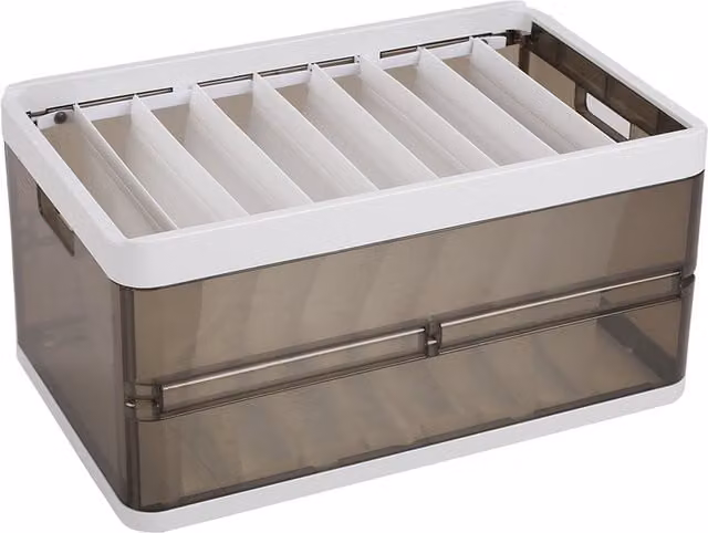 Lifeideas Stackable and Foldable Plastic Storage Box with Handles, Brown and Transparent