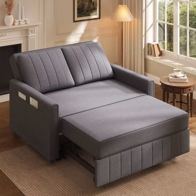 Matteo Multifunctional Click-Clack Folding Sofa Bed in Dark Grey Linen with Adjustable Headrest – 1