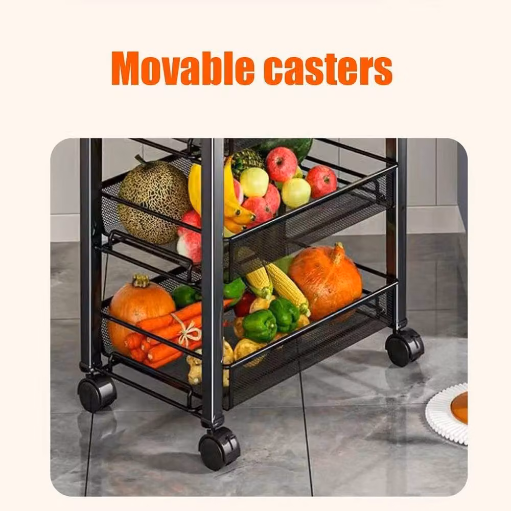 PAWNORA 5 Tier Kitchen Trolley Storage Cart with Wheels and Hooks in Black – 3