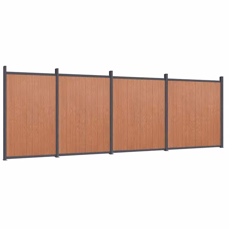 Berkfield Home Brown WPC and Aluminium Fence Panel, W: 699 cm, H: 186 cm