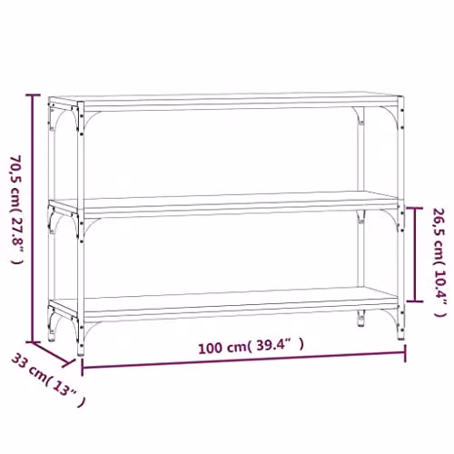 vidaXL Revera Book Cabinet in Smoked Oak, W: 100 cm, D: 33 cm, H: 70.5 cm – 2