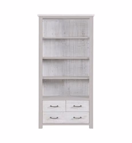 Baumhaus Greystone Large Open Bookcase with Drawers in Beige – 1