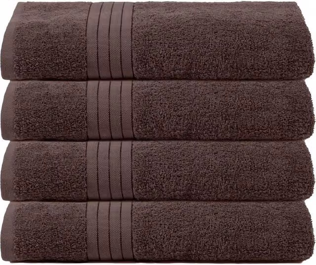 OHS 4 Pack of Fluffy 100% Cotton Bath Sheets in Brown