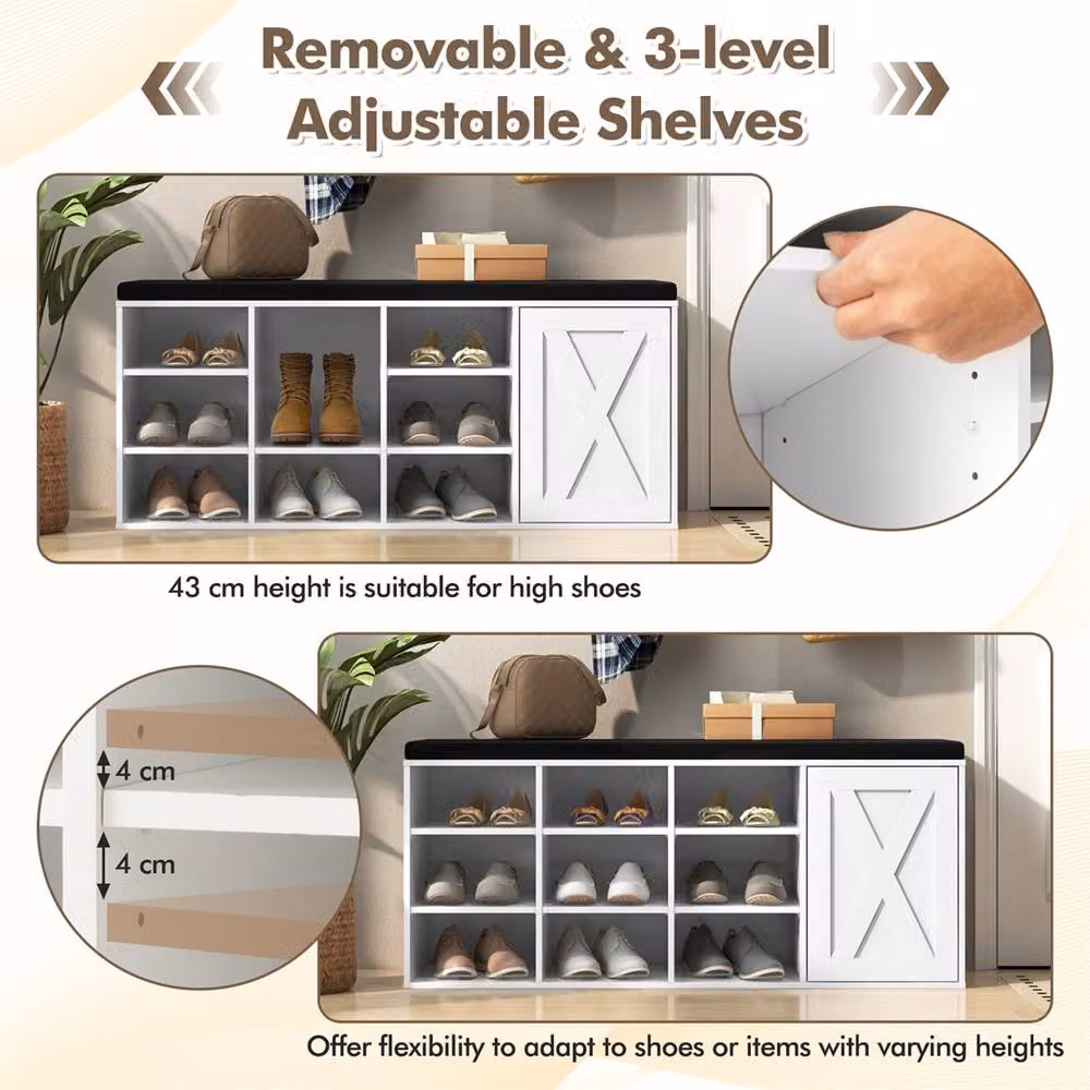 NESTLUNE 9-Cube Shoe Storage Bench and Rack in White, W/D/H: 100 x 15 x 49 cm – 2