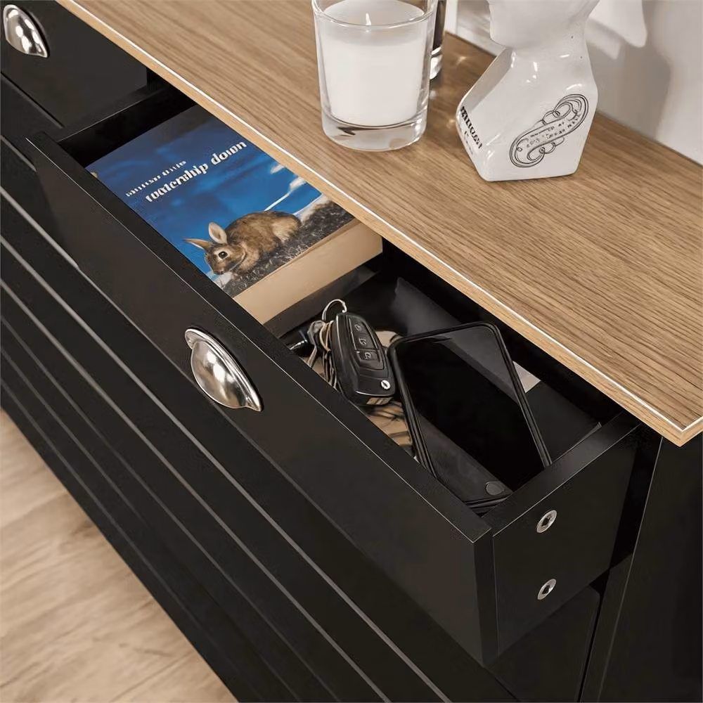FORGEVIO Black Radiator Cover Grill Shelf with 3 Drawers and MDF Construction – 3