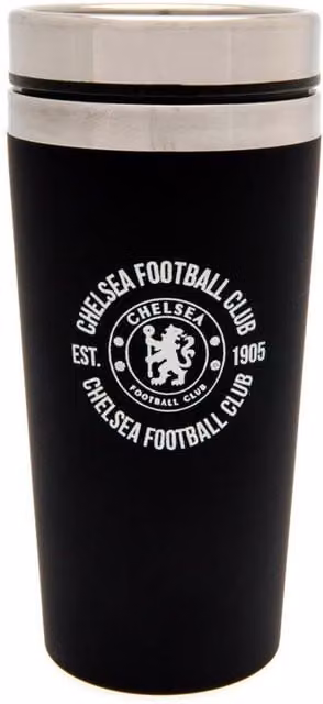 Chelsea FC Stainless Steel Double Walled Executive Travel Mug with Lid in Black and Silver, 450 ml – 1