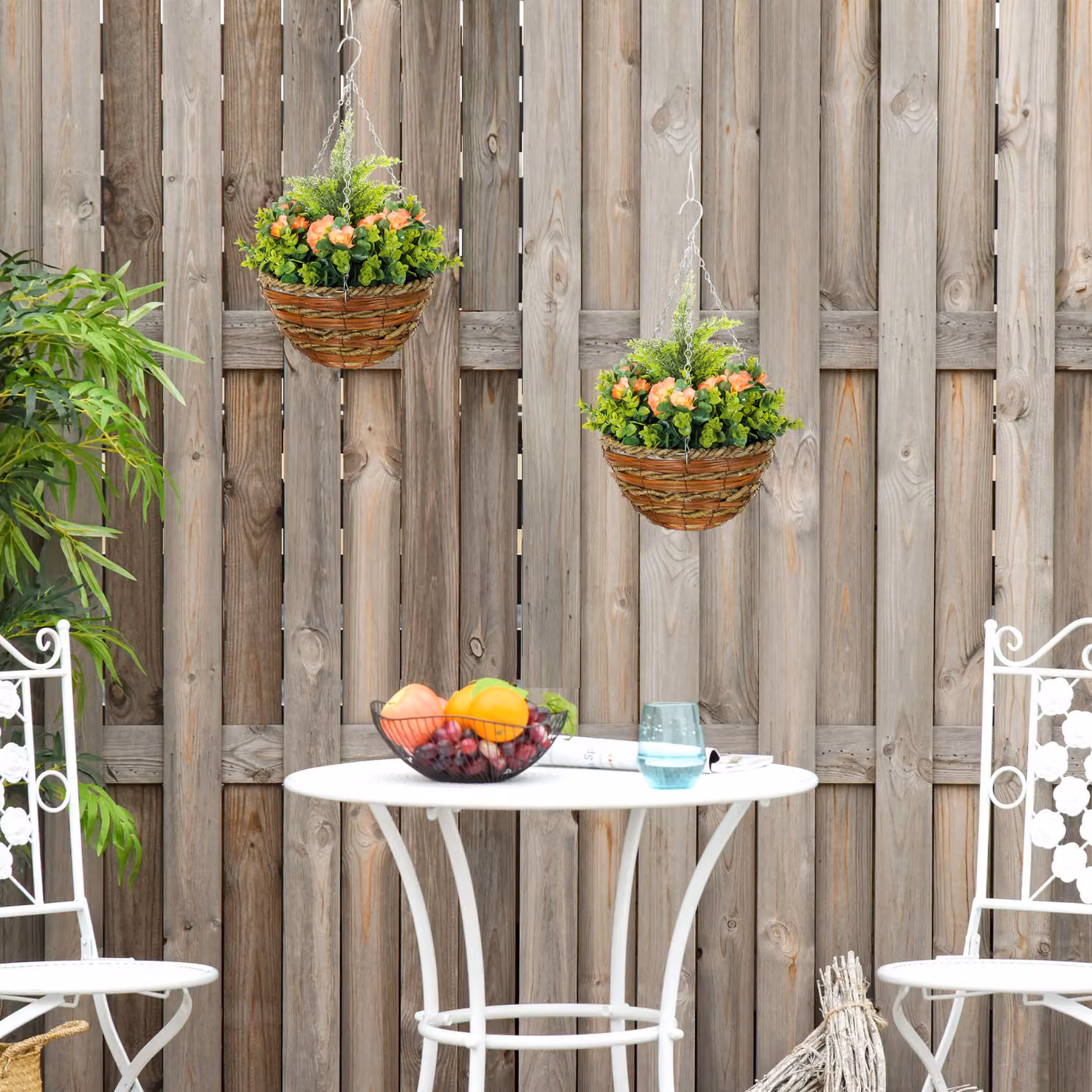 Outsunny Pack of 2 Orange Artificial Lisianthus Flowers Hanging Planters with Baskets for Indoor and Outdoor Decoration – 4
