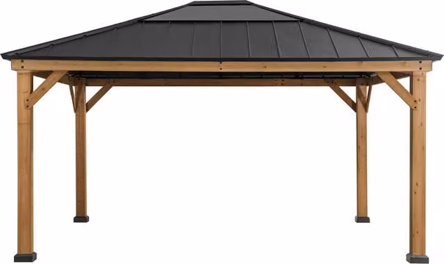 SUNJOY Modern Cedar Wood Gazebo with Polycarbonate Roof and Windows, Anthracite, W: 393 cm, D: 452 cm