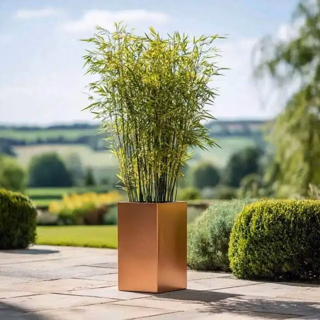 Access Garden Products Tall Square Galvanised Steel Planter in Copper/Bronze, Height: 50 cm