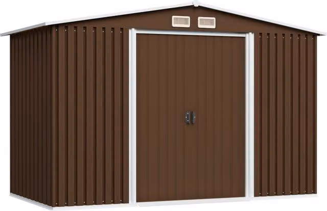 Berkfield Home Garden Storage Shed in Brown Steel, W: 257 cm, D: 205 cm, H: 178 cm – 1