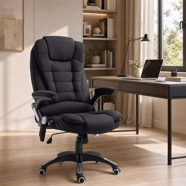 STILVORA Black Fabric Massage Recliner Chair with 360 Degree Swivel and Armrests