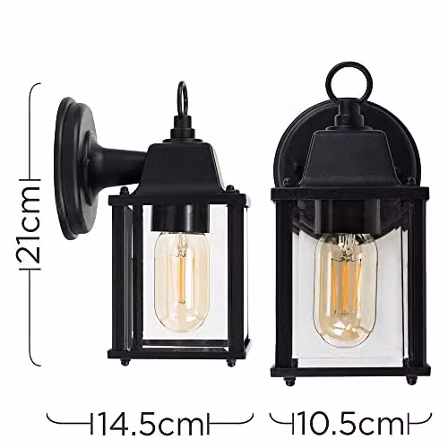 ValueLights MiniSun Modern Black Metal and Glass Outdoor Wall Lantern – 2
