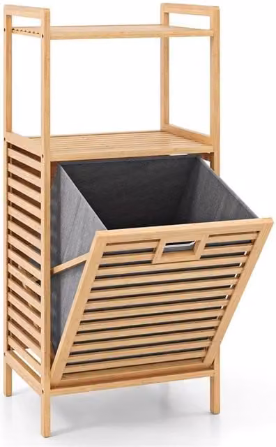 Kelvenix Bamboo Tilt Out Laundry Hamper in Natural Brown with Removable Bag – 1
