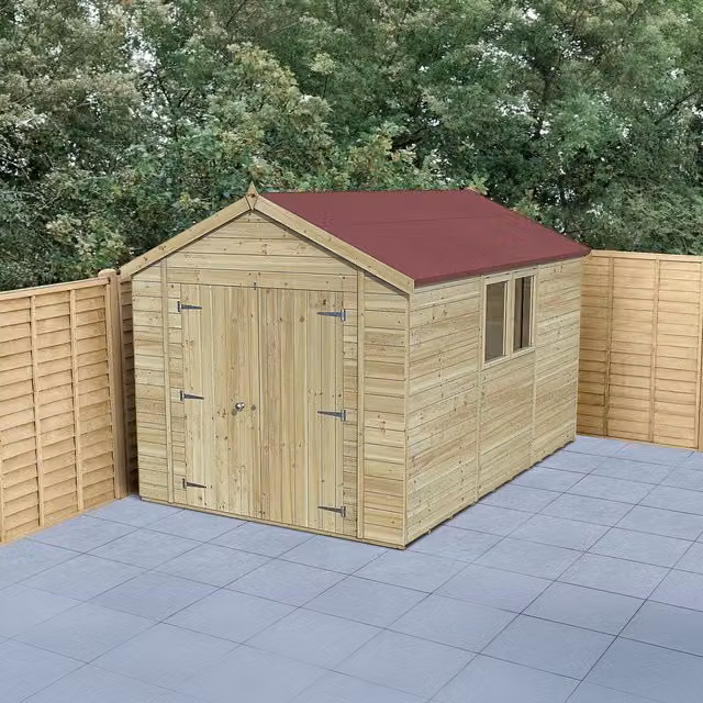 Forest Garden Timberdale T&G Pressure Treated Apex Window Shed in Brown