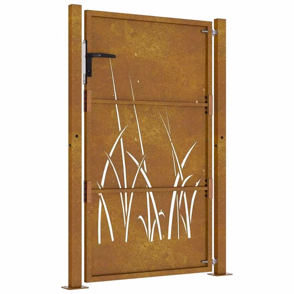 Berkfield Home Corten Steel Garden Gate with Grass Design in Brown, W: 105 cm, H: 130 cm – 3