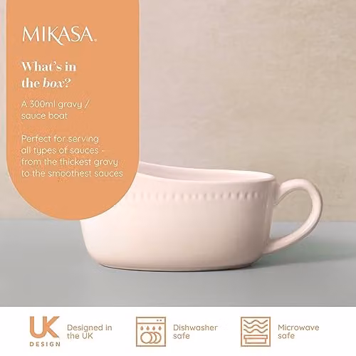 Mikasa Cranborne Stoneware Gravy Boat, 300ml, White and Beige – 2