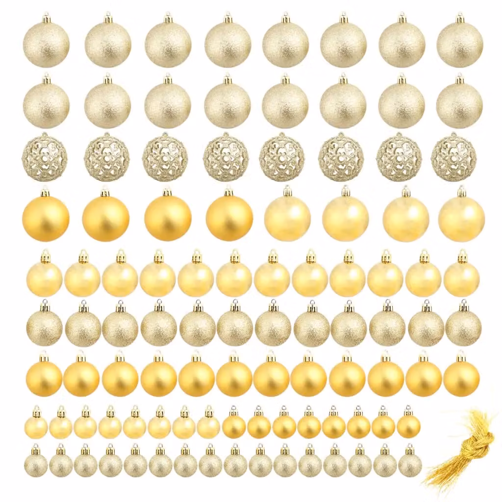 Berkfield Home 100 Piece Gold Christmas Bauble Set, Round Hanging Ornaments in 3 cm, 4 cm and 6 cm Sizes – 2