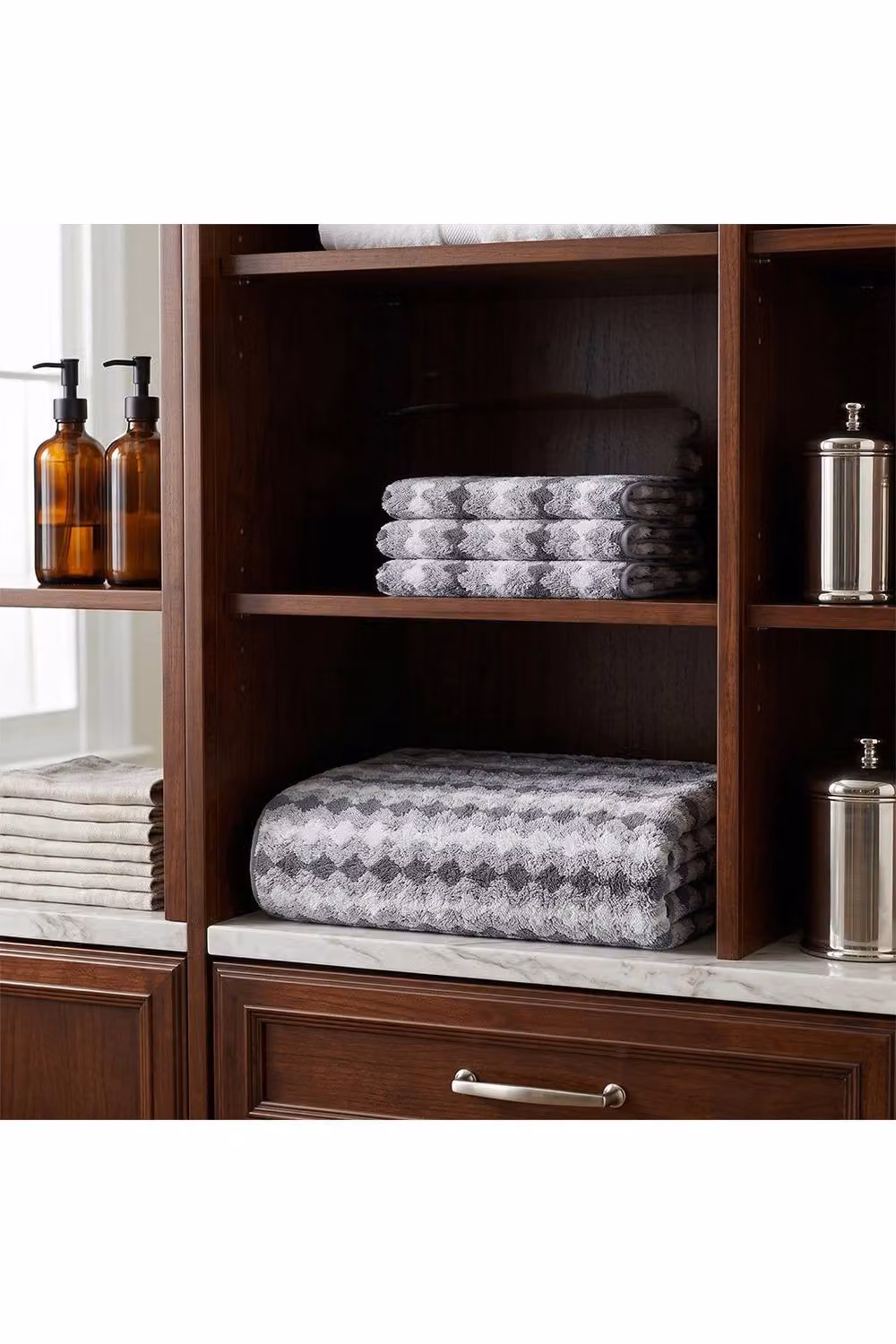Living and Home Soft 4-Piece Grey Striped Microfibre and Terry Towel Set – 1