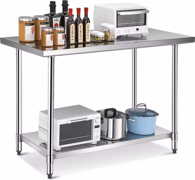 Gymax Stainless Steel Kitchen Prep Work Table with Under Shelf, Metallic Silver, W: 120 cm, H: 92 cm, D: 76 cm