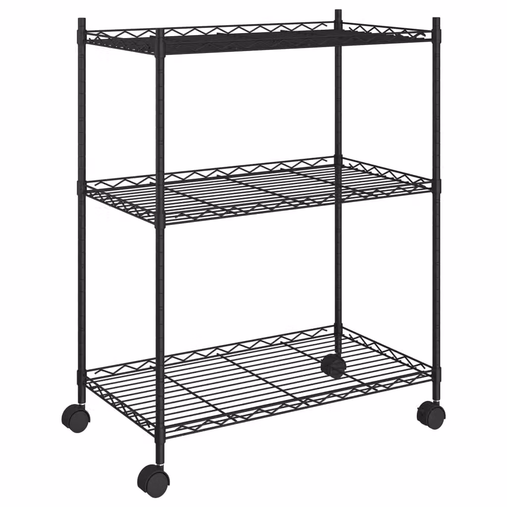 Berkfield Home 3-Tier Metal Storage Rack with Wheels, Black, W/D/H: 60 x 35 x 81 cm – 2