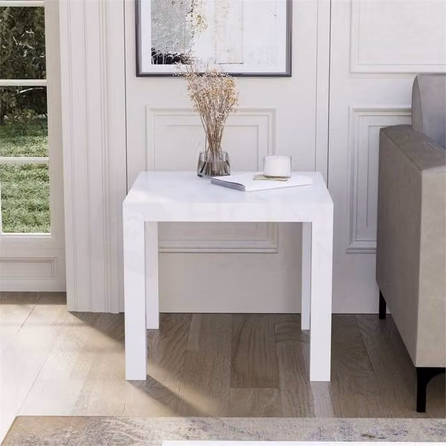 Kelvenix Modern Square Side Table in White