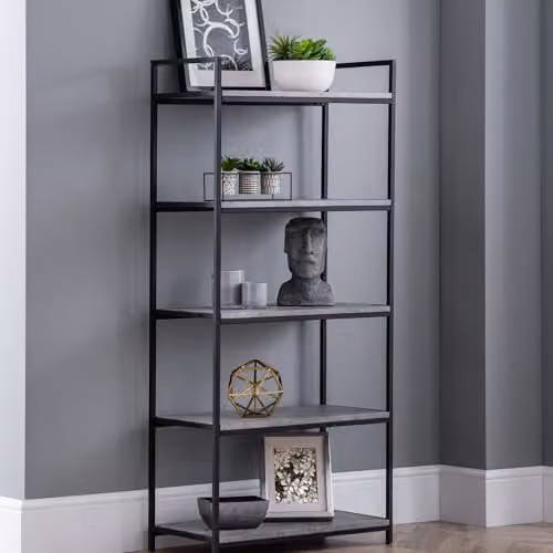 Julian Bowen Staten 5 Tier Tall Concrete Effect Bookcase in Black and Grey, W/D/H: 63 x 32 x 140 cm – 2