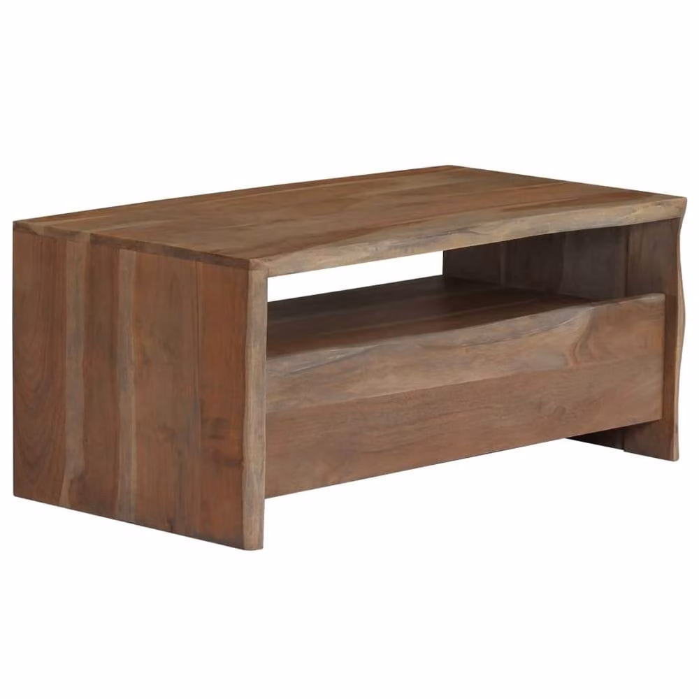 Berkfield Home Beautiful Grey Solid Acacia Wood Live Edge Coffee Table W/D/H: 90 x 50 x 40 cm – 1