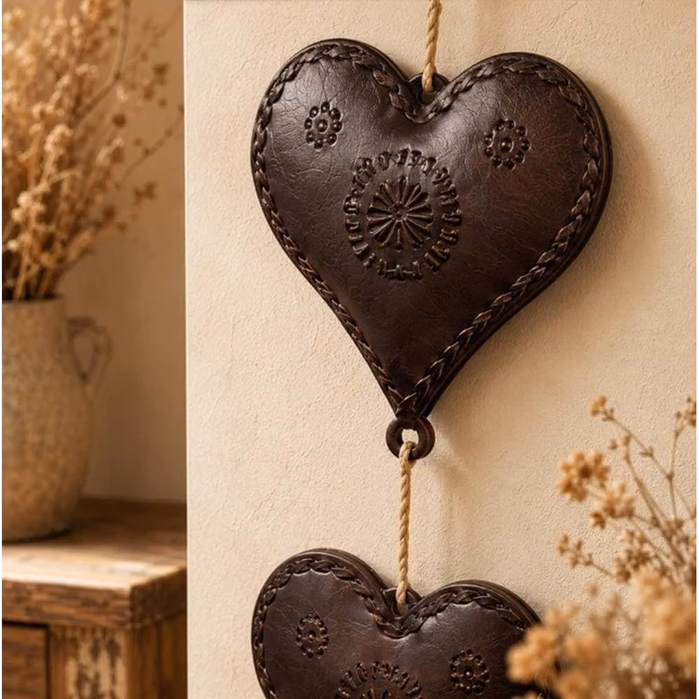 VOGREX 3-Piece Brown Metal Heart Wall Decor Hanging Ornaments for Christmas, Weddings and Parties – 4