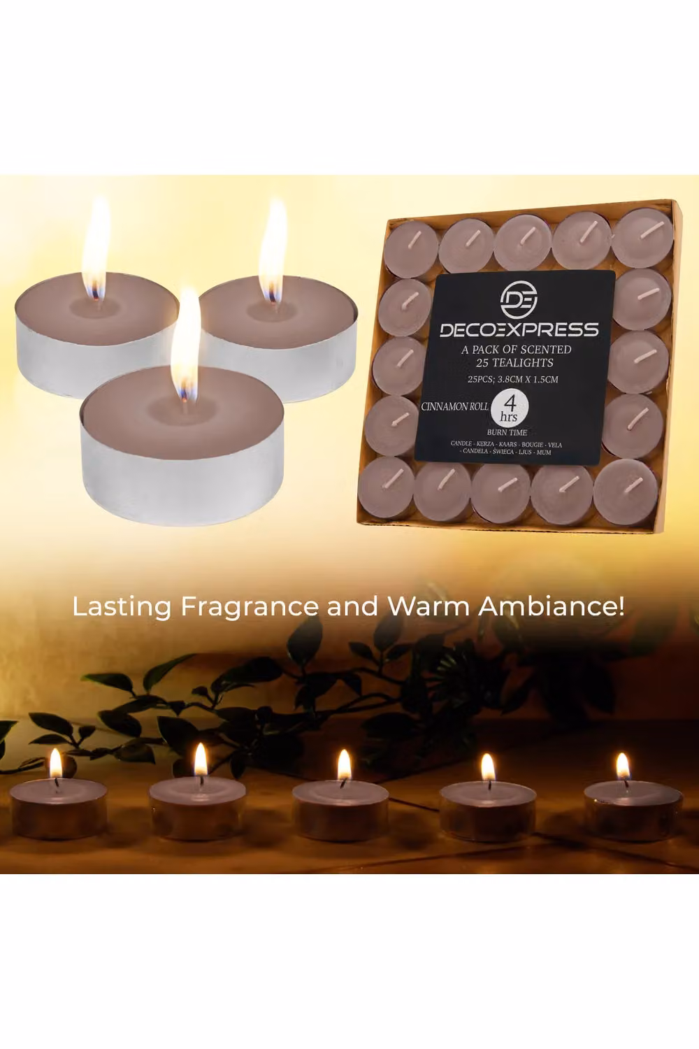 Deco Express Cinnamon Roll Scented Tealight Candles, Brown, 25 Pack – 9