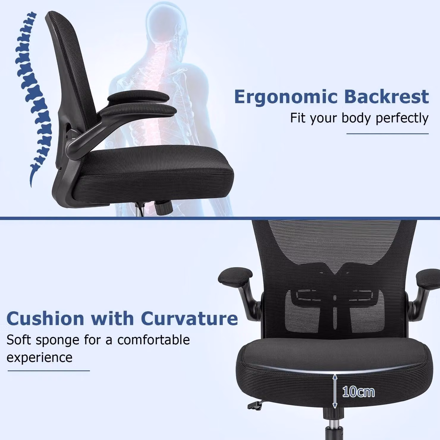 Costway Ergonomic Black Fabric Office Chair with Adjustable Swivel and Armrests – 6