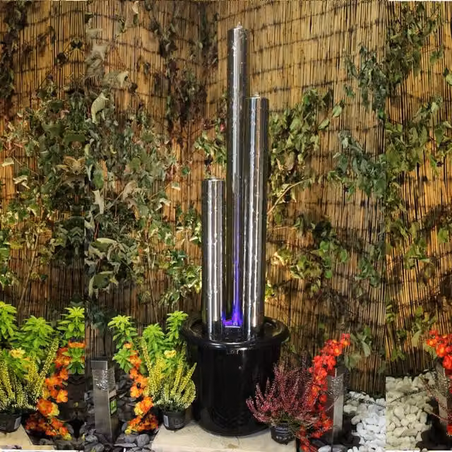 Tranquility Mains Powered Stainless Steel Water Column Water Feature, Grey, Height: 137 cm