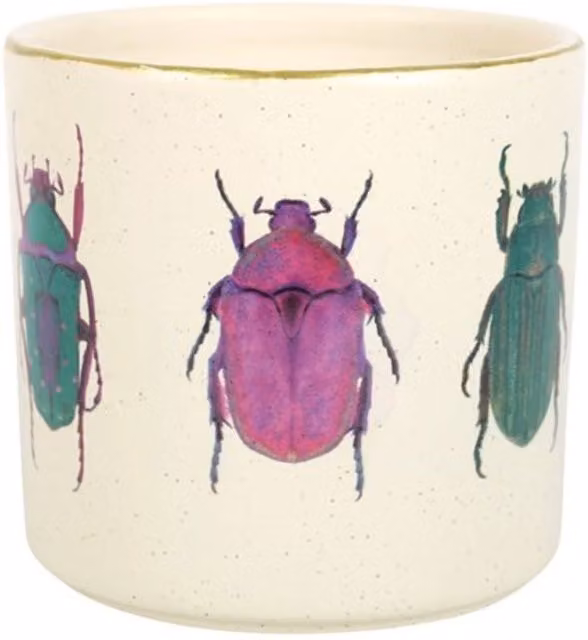 KDMK White and Gold Ceramic Beetle Plant Pot for Tabletop Use