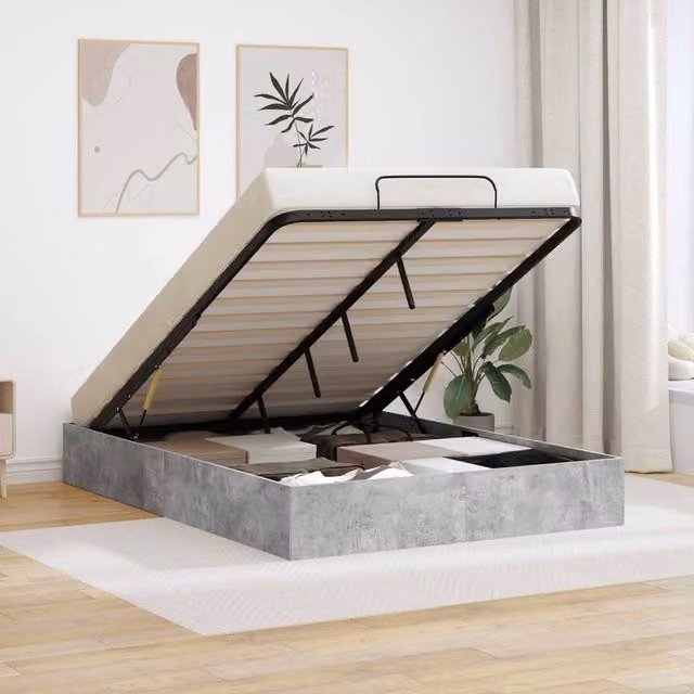 Berkfield Home Modern Upholstered Ottoman Bed Frame in Concrete Grey, W/D/H: 140 x 200 cm
