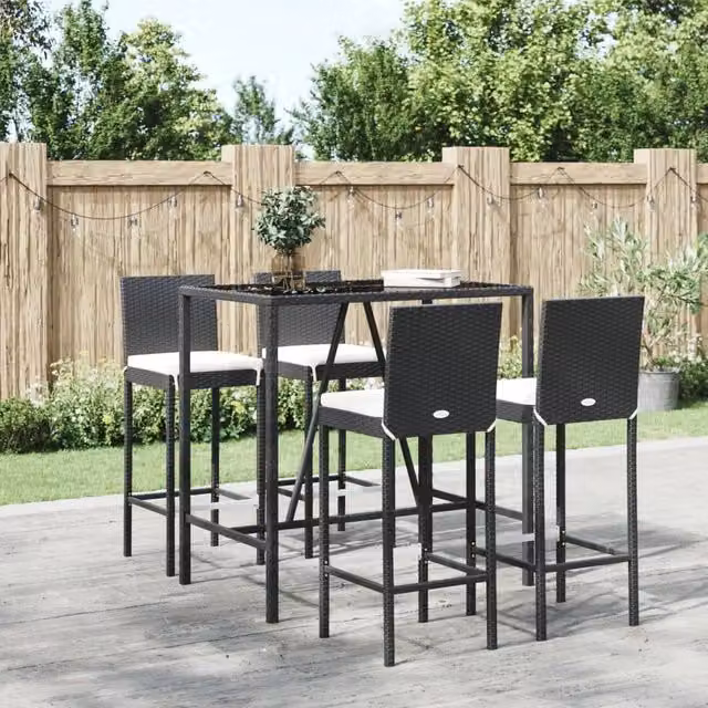 Berkfield Home 5 Piece Garden Bar Set with Cushions in Black Poly Rattan