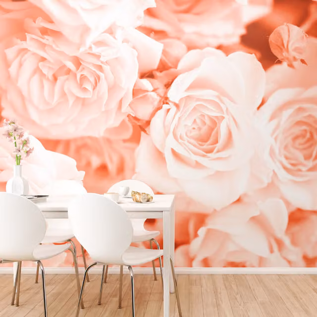 Origin Murals Petals Floral Wall Mural in Peach, Orange and Pink