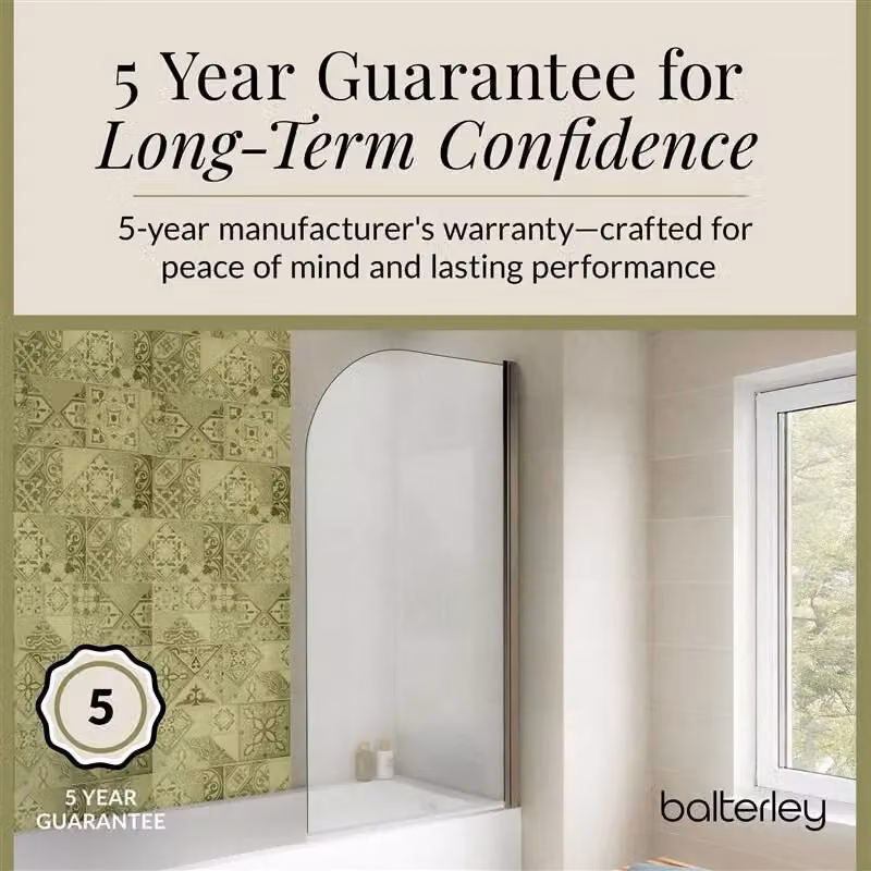 Balterley Round Toughened Glass Bath Screen, Silver, H 143.0 cm x W 79.0 cm x D 5.5 cm – 2